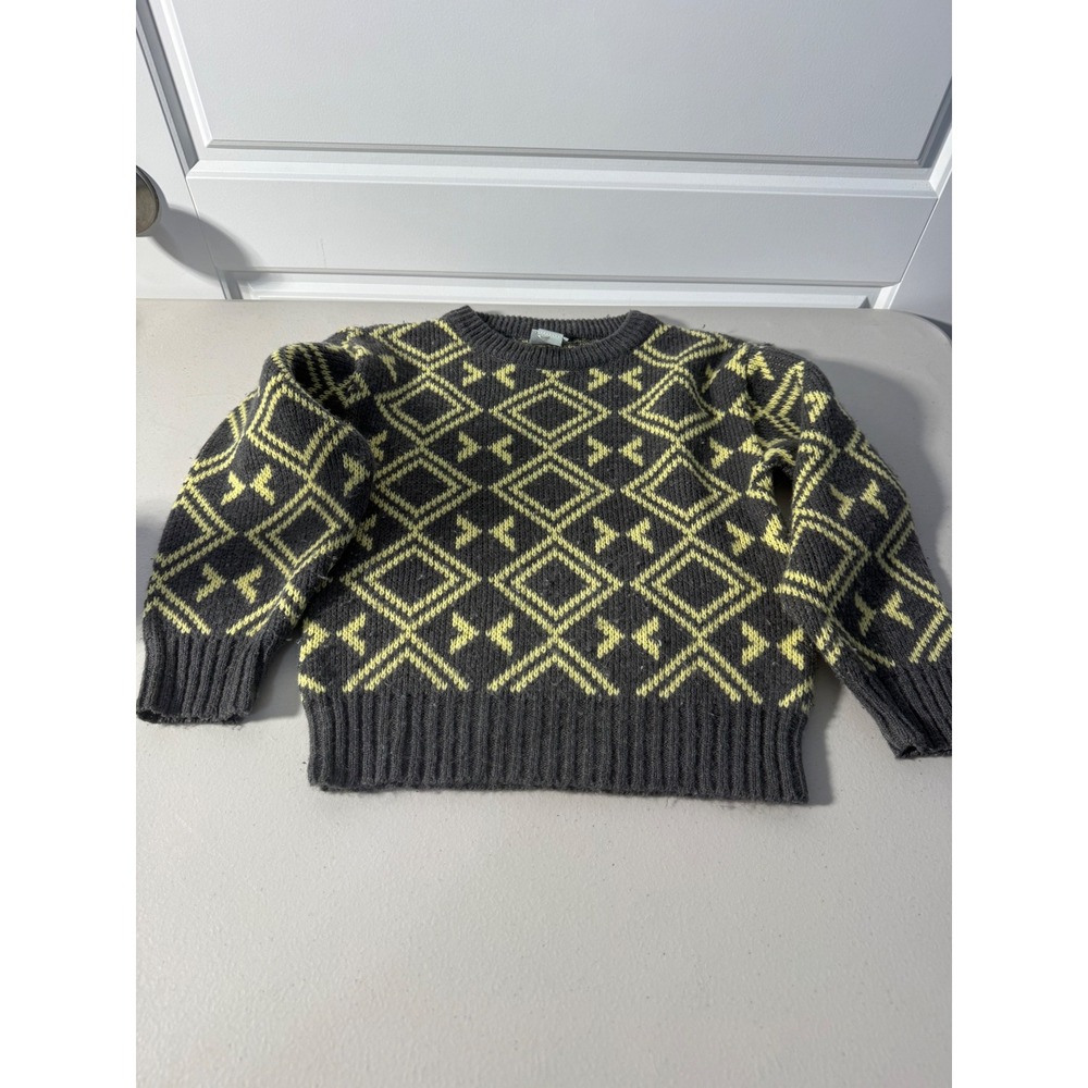 Vintage Tough Gear Kids Sweater Size‎ 5T Gray Yellow Diamond Pattern Wool Blend